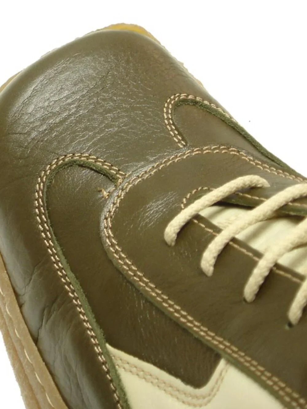 5446 Javier Beige Green Leather Lace up Sneaker Pinosos Made in Spain